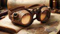 Steampunk themed goggles with ornate stitched leather.